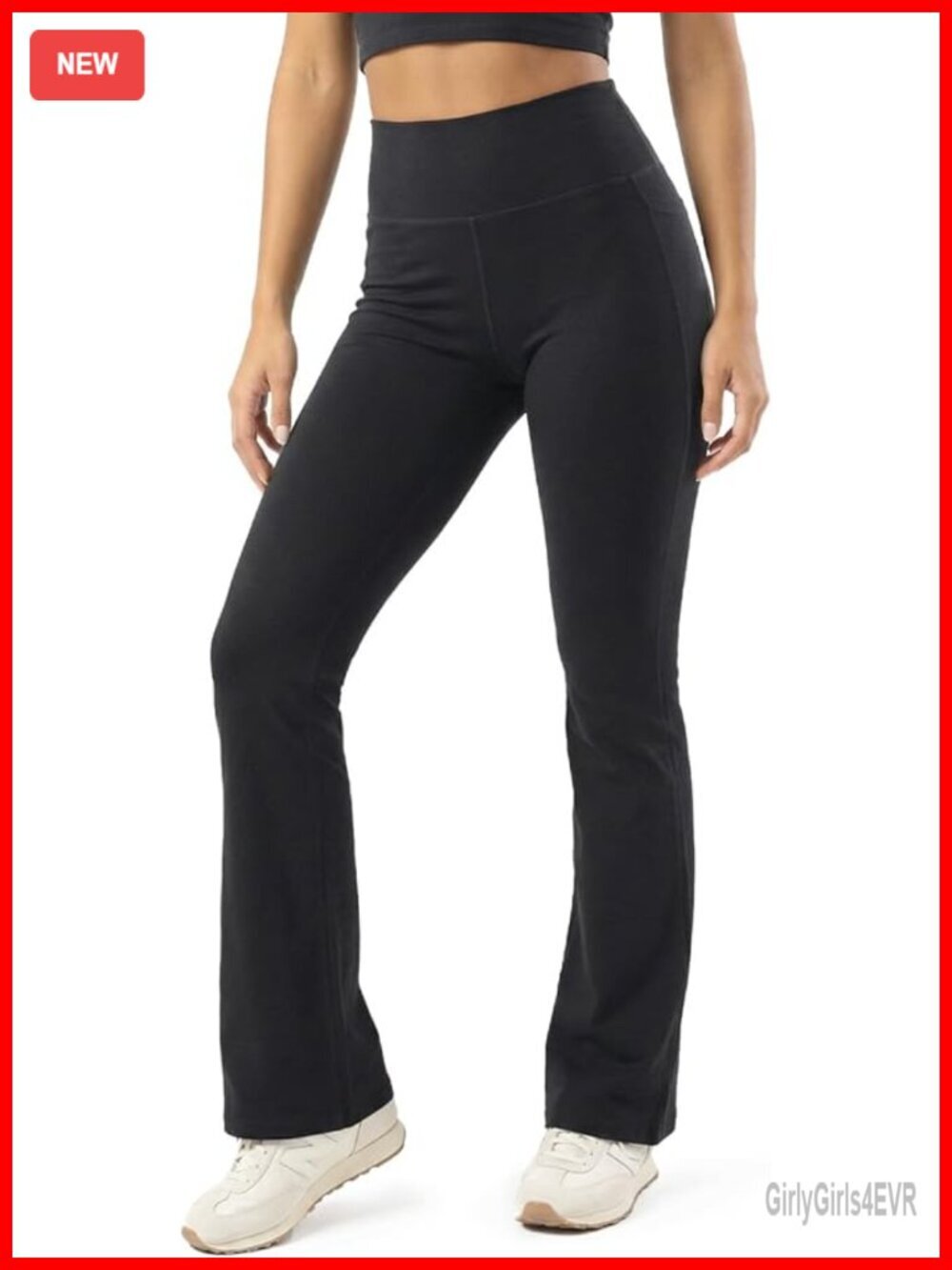 Tall Women's Cotton Flare Leggings with Side Pockets High Waist Yoga Pants